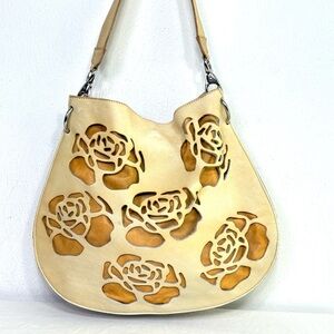 VTG Handmade One of a Kind Artisan Tooled Leather Floral Rose Shoulder Bag Purse